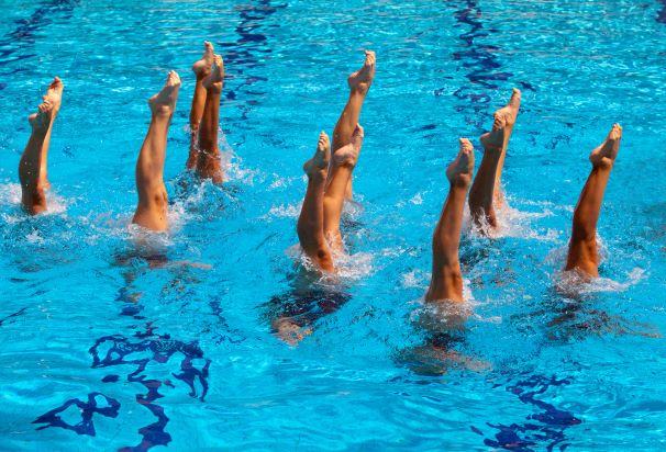 image of synchronized swimmers in pool